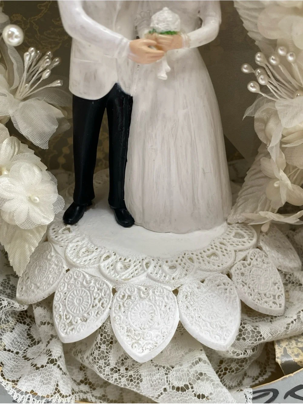 Vintage Wilton White and Black Bride & Groom Wedding Cake Topper